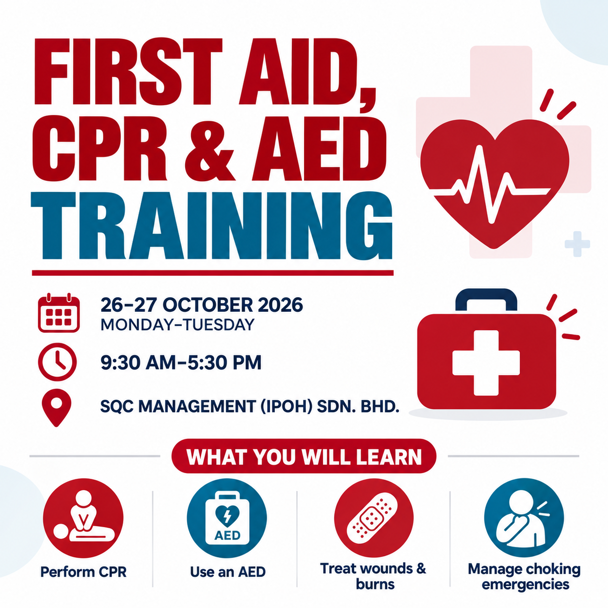Basic First Aid, CPR & AED Training – 26–27 October 2026